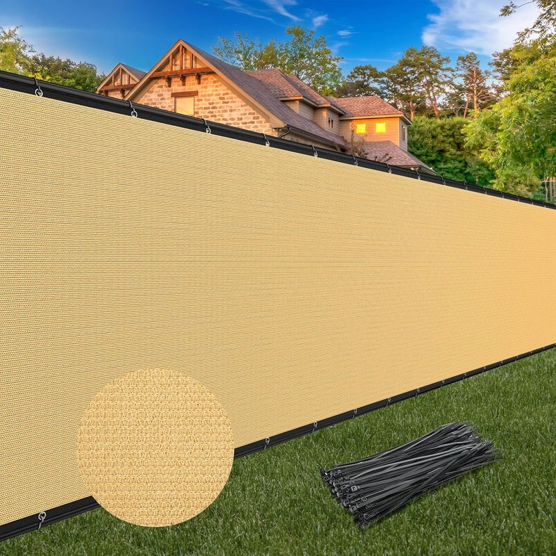Winpull 5FT x 50FT Privacy Fence Screen Heavy Duty 170GSM Fencing Mesh Shade Net Cover Nickel-Plated Copper Grommets, 95% Blockage Fence Privacy for Outdoor Wall Garden Yard Backyard Pool (Beige) - Image 1